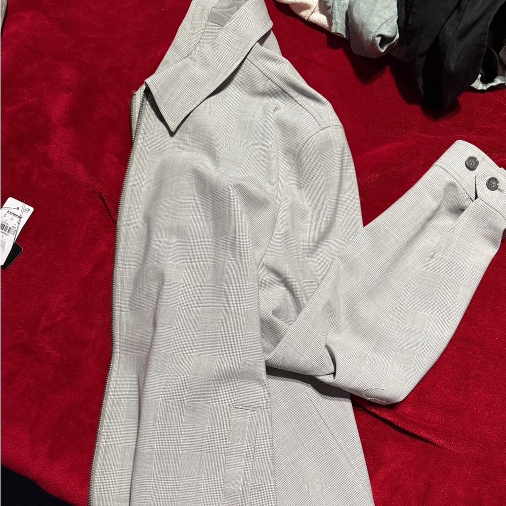 Express Grey plaid zipper tech jacket